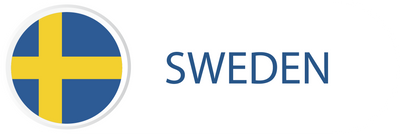 Sweden flag in button with word of Sweden.